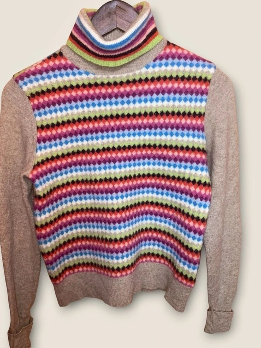Vintage 90s Tommy Hilfiger Lambswool Multicolor Geometric Turtleneck Size Small